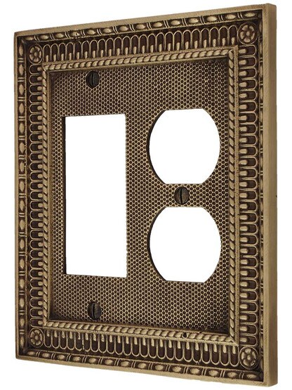 Pisano Duplex / GFI Combination Cover Plate in Antique Brass.